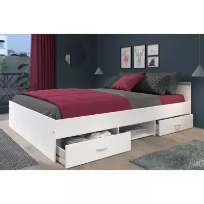 Lit adulte ZODIAC 160x200 - Blanc & Pratique - Fabriqué en France