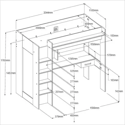 Lit mezzanine enfant PARISOT HIGH - Chene et blanc - 90 x 200 cm