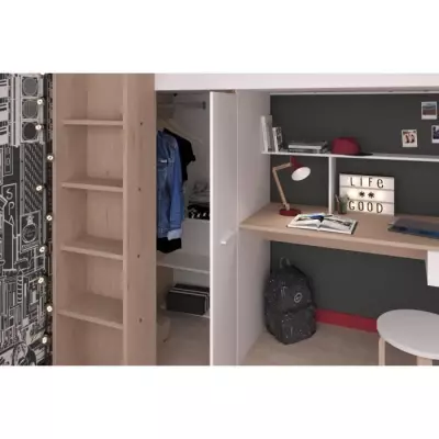 Lit mezzanine enfant PARISOT HIGH - Chene et blanc - 90 x 200 cm