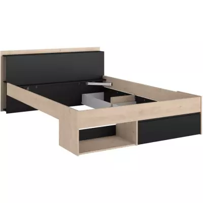 Lit adulte COMBO 140x190/200 cm - Chene et noir - Fabriqué en France - 3 tiroirs