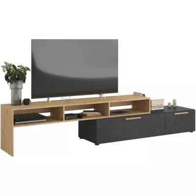 Meuble TV RAW - Chene et Steam Black - 1 abattant + 1 tiroir