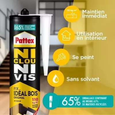 PATTEX Ni clou ni vis Fix Idéal Bois - Lot de 2 +1 gratuite