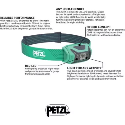 Lampe frontale PETZL ACTIK 450 lumens - Vert
