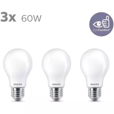 Ampoules LED Philips - Pack de 3 - Blanc chaud - 60W