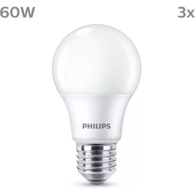 Ampoule LED PHILIPS 60W E27 Blanc Chaud - Lot de 3