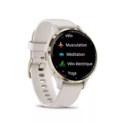 Montre GPS connectée Venu 3S GARMIN, 30,4mm (1,2), Acier Soft Gold, boîtier ivoire et bracelet en silicone ivoire