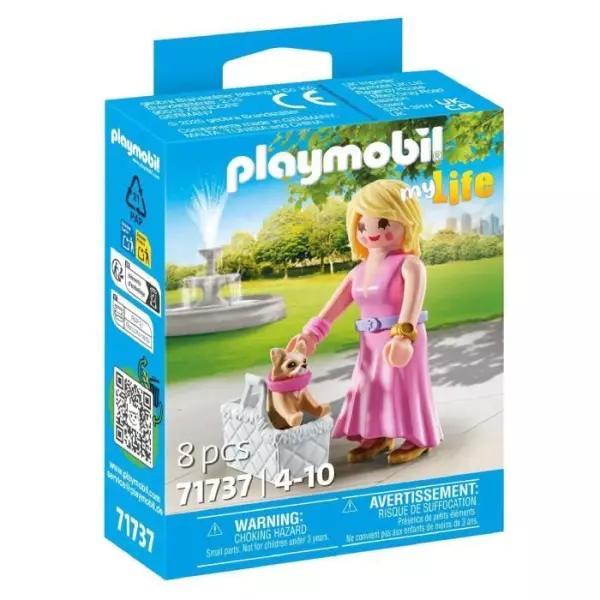 PLAYMOBIL 71737 Dame avec Chihuahua et le panier pour le transport, My Life, 8 pieces, Des 4 ans