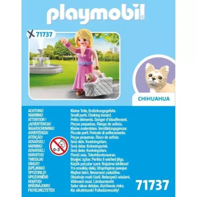Figurine PLAYMOBIL 71737 Dame avec Chihuahua et panier transport