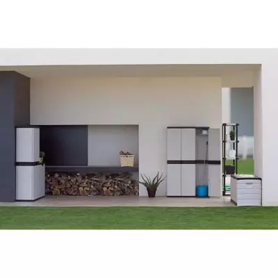 Armoire haute avec étagères PLASTIKEN Titanium - 70 x 44 x 176 cm - Beige et Noir