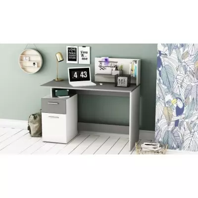 Bureau contemporain Platon - Blanc/Gris - L121.5 x H109.7 x P55.1 cm