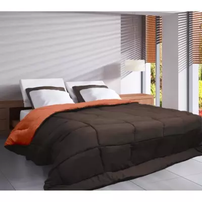 Couette chaude microfibre 220x240 cm Chocolat & Corail