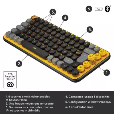 Clavier Logitech Pop Keys Mécanique Jaune - Touche Emoji - AZERTY Clavier Logitech Pop Keys Mécanique Jaune - Touche Emoji - AZERTY
