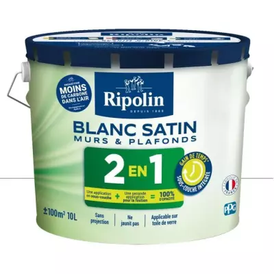 Peinture blanche RIPOLIN 10L avec sous-couche intégrée - Blanc satin