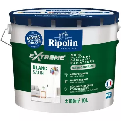Peinture mur et plafond monocouche satin blanc 10L Ripolin - Plus responsable, made in France