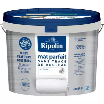 Peinture RIPOLIN Blanc Mat 10 L - Murs & Plafonds Parfaits