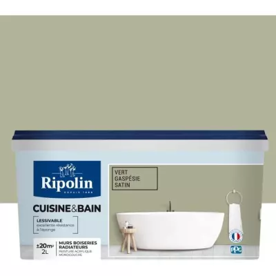 Peinture cuisine et salle de bain - Vert gaspésie satin - RIPOLIN - 2 L - Idéal pour une décoration lumineuse ?