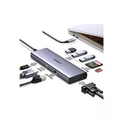 Hub USB-C 9 en 1 - UGREEN - HDMI, VGA, RJ45, SD, TF, USB-C - Noir Hub USB-C 9 en 1 - UGREEN - HDMI, VGA, RJ45, SD, TF, USB-C - Noir