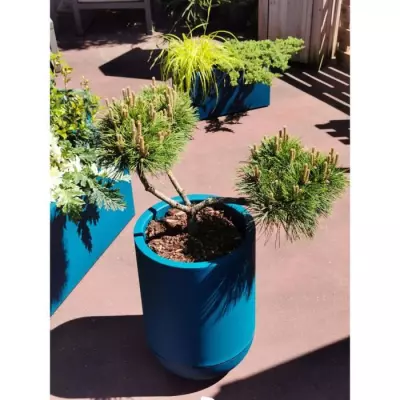 Bac à fleurs rond RIVIERA GRANIT TULIPE - Diamètre 50 cm - Bleu