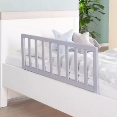 Barrière de Lit en Bois 90 cm ROBA - Gris, Protection Anti-Chute