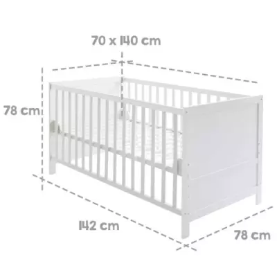 Lit Bébé Évolutif 70x140 Blanc - 3 Barreaux Amovibles