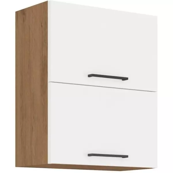 ROCK - Meuble haut - Mélaminé chene Lancelot et Blanc brillant - 60 cm - 2 portes basculantes