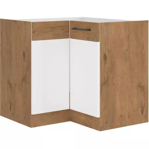 ROCK - Meuble bas d'angle - Mélaminé chene Lancelot et Blanc brillant - 89 x 89 cm - Plan de travail non inclus