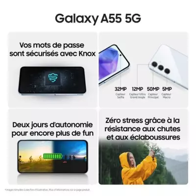 Samsung Galaxy A55 128 Go 5G Lime - Plus responsable et facilement réparable