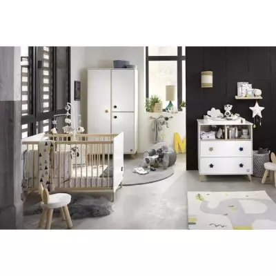 Ensemble Chambre Bébé Duo OSLO - Lit 120x60 + Commode à langer étoiles