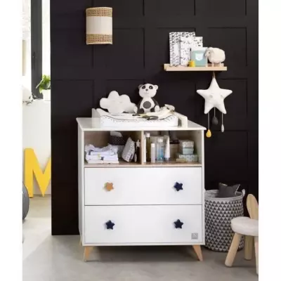 Ensemble Chambre Bébé Duo OSLO - Lit 120x60 + Commode à langer étoiles