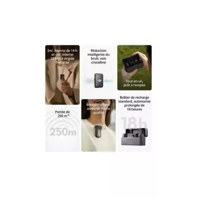 Microphone sans-fil - DJI - Mic 2 - 2 TX + 1 RX - Réduction de bruit - Autonomie 18h Microphone sans-fil - DJI - Mic 2 - 2 TX + 1 RX - Réduction de bruit - Autonomie 18h