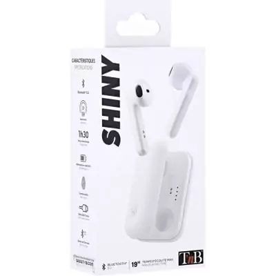 Ecouteurs sans fil TWS - T'nb - Shiny - Boîtier de charge - Bluetooth - Autonomie 25h - Contrôle tactile - Blanc