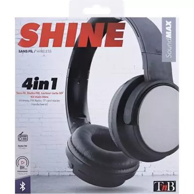 Casque 4 en 1 - T'nb - Shine 3 - Sans fil/filaire/lecteur de cartes SD/FM - Bluetooth - Autonomie 8h - Noir