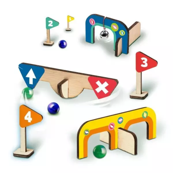 Parcours minigolf en bois - Golf de billes - Pour enfants a partir de 3 ans - Multicolore