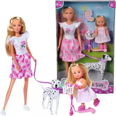 Steffi Love et Evi Love : Poupées Dalmatien avec Figurines et Trotinette