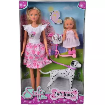 Steffi Love et Evi Love : Poupées Dalmatien avec Figurines et Trotinette