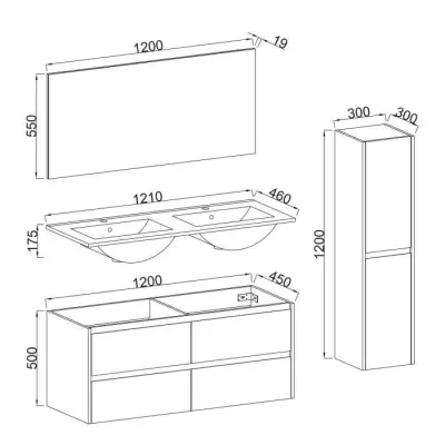 Ensemble salle de bain 120, vanité+vasque+miroir & colonne