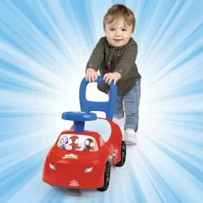 Smoby Porteur Auto 2 en 1 Spidey - Coffre sous la selle - Fabriqué en France