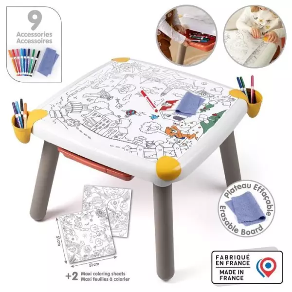Smoby - Table enfant Créative - Feutre effacable pour la table + 2 grandes feuilles de coloriage - 3 rangements - Des 3 ans