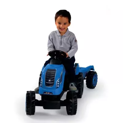 Tracteur à pédales Farmer XL + Remorque - Bleu - SMOBY - Siège ajustable