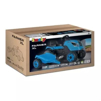 Tracteur à pédales Farmer XL + Remorque - Bleu - SMOBY - Siège ajustable