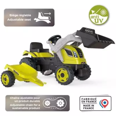 Tracteur à pédales Farmer Max + Remorque + Pelle - SMOBY - Vert - Enfant 3+