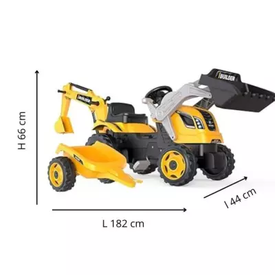 Tracteur Builder Max avec Remorque et Pelleteuse - Smoby - Jaune