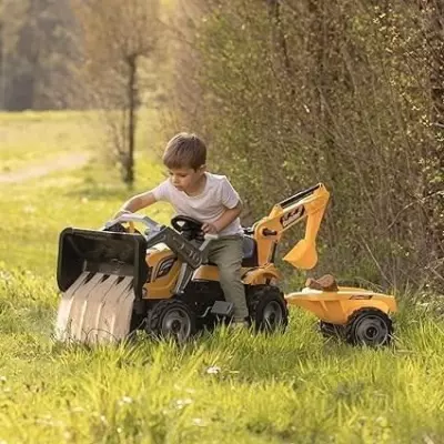 Tracteur Builder Max avec Remorque et Pelleteuse - Smoby - Jaune
