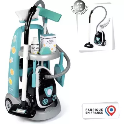 Smoby Chariot de ménage + aspirateur électronique - 9 Accessoires