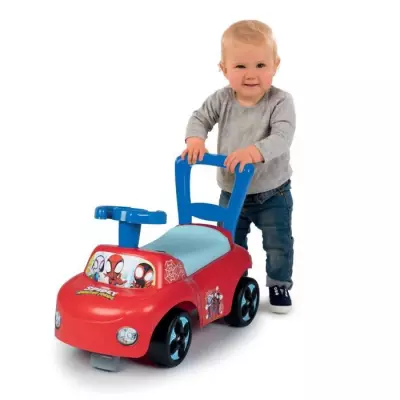 Porteur auto Spidey avec coffre à jouets et butées anti-bascule