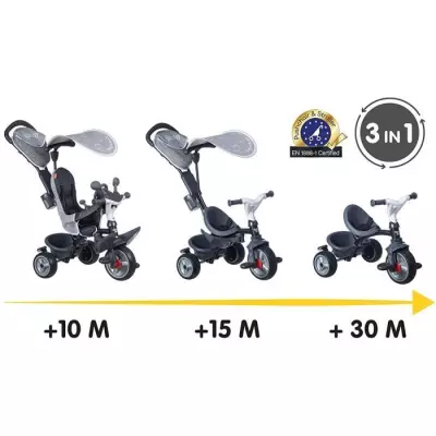 Tricycle enfant évolutif Baby Driver Plus - Gris - Structure métal