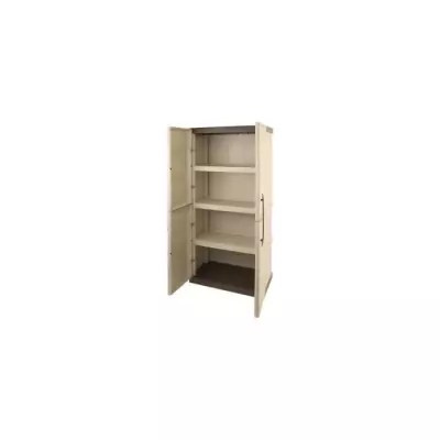 Armoire de rangement haute en résine TOOD - 3 tablettes - Taupe/écru - 60 kg