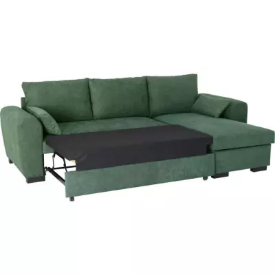 Canapé d'angle convertible MAX - Méridienne avec coffre - Tissu vert