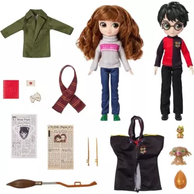 Coffret Deluxe Poupée Harry Potter et Hermione 20cm - Wizarding World - 4 tenues et 12 accessoires