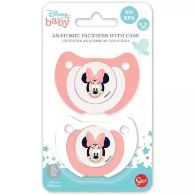 Lot de 2 sucettes anatomique Minnie Disney - Pack cadeau pour bébé